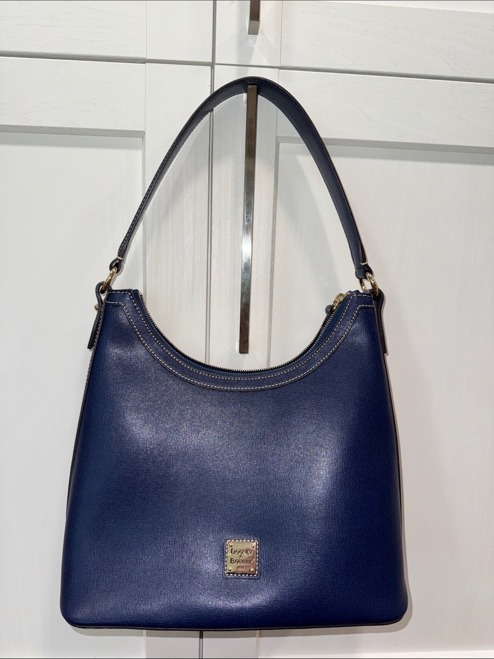 Dooney & Bourke Navy Leather Shoulder Bag with Gold Hardware